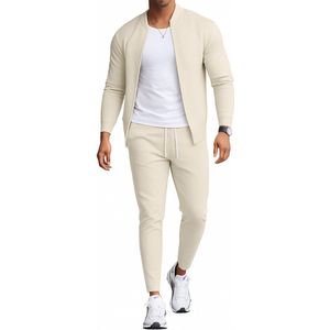 Kleding Set Heren Lounge - Sportief Zakelijk - Wit - Lange Broek - Vest - Trui