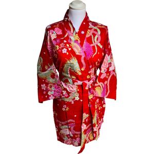 DongDong - Originele Japanse kimono kort - Katoen - Draak&Phoenix - L
