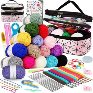 Häkelset für Anfänger, Erwachsene, Kinder, 16 Farben, Garn, Amigurumi-Set mit Anleitung (evtl. nicht in deutscher Sprache), tragbares Häkel-Starter-Set, komplettes Stricken, Häkelzubehör