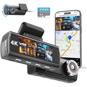 4K Dashcam voor Auto met GPS, Wifi, Nachtzicht en 64GB SD-kaart