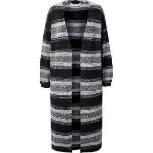 Janet & Joyce - Dames - Vest extra lang open model blokstrepen - Zwart - Maat 42+