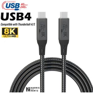 Harris and Hertz - USB 4 gen 3x2 kabel - 40Gbps - 240W - 8K@60Hz - Certified Cable - 2 meter - Geschikt voor iPhone 15 - USB C oplader - Snellader - Thunderbolt - Zwart