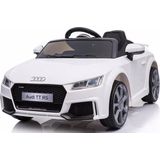 Audi TT RS - 1Elektrische Kinderauto 12v - Wit - Accu Auto voor kinderen met Afstand Bediening - Rubberen EVA banden - Kunst Lederen Zitje