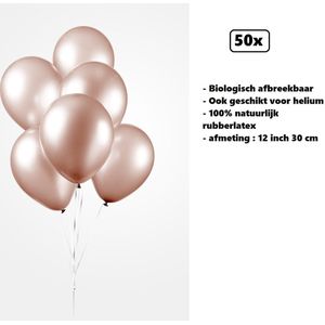 50x Ballonnen 12 inch pearl rose goud 30cm - biologisch afbreekbaar - Festival feest party verjaardag landen helium lucht thema