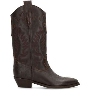 Sacha - Dames - Bruine leren cowboylaarzen met sierstiksels - Maat 42