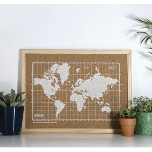 Milimetrado - Wereldkaart Prikbord - Kurk met Houten Frame - Naturel/Wit - 40x30 cm