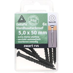 Deltafix hardhoutschroef platkop zwart r.v.s. 5.0 x 50 mm 6 st.