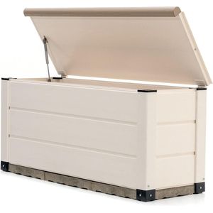 Imperatoris - Opbergbox met Schokdemper en Bodem van 4,5 cm - Tuinkussenbox - Waterdichte Tuinbox met Deksel - Opbergdoos - Opbergboxen voor Buiten - Tuinmeubelen - Opbergboxen - 230 Liter - 123 x 47 x 57 cm - Wit en Beige