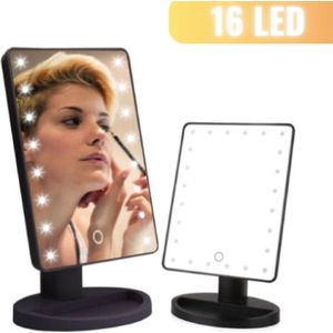 Mili Essentials Stijlvolle Make-up Spiegel Met LED Verlichting – 16 Lichtpunten – Inclusief Handig Ringenbakje – Zwart – Rechthoekig