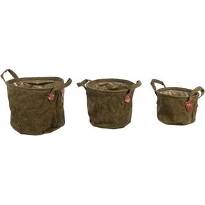 Natural Collections - Decoratie manden ""Authentic Fabric"" - 3 stuks - rond stof - ⌀ 21/24/29 cm - groen