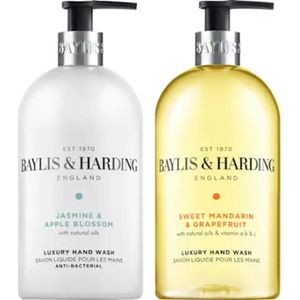 Baylis & Harding Handzeep - England est. 1970 Multipack | 2x 500 ml - Jasmijn & Appelbloesem - Mandarijn & Grapefruit | Luxe Vloeibare Handzeep - Set van 2
