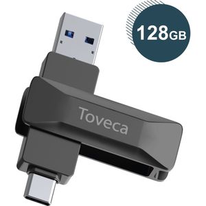 Toveca USB Stick 128 GB - USB C en USB A - 1000Mbps - USB 3.1 USB-C Stick - Plug & Play - Universeel Design