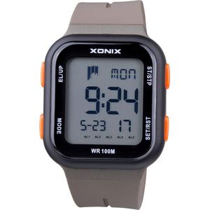 Xonix DAP-A05 - Horloge - Digitaal - Heren - Mannen - Rechthoek - Siliconen band - LCD - ABS - Cijfers - Achtergrondverlichting - Alarm - Start-Stop - Chronograaf - Tweede tijdzone - Waterdicht - 10 ATM - Khaki - Zwart - Oranje