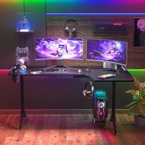 Laptop Computer Bureau - Groot Staand Bureau - Studeer Bureau - Laptop Tafel - Werkstation - Gaming Tafel - 60 Inch - L Vorm - Rechts - Zwart