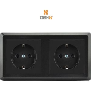 CoshX® Stopcontact zwart dubbel inbouw - wandcontactdoos - mix & match