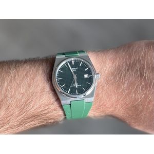 Intergrated rubber watch strap Green for Tissot PRX 40mm - Geïntegreerde rubber horloge band groen met quick release trekkers