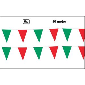 6x Vlaggenlijn rood/groen 10 meter - Meerkleurig - vlaglijn festival blok vlaglijn thema feest festival verjaardag landen