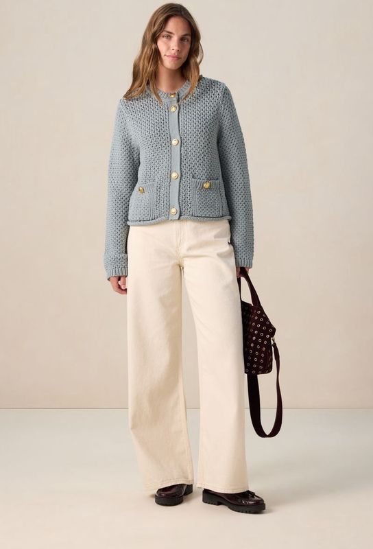 Sissy-Boy - Blauw - Gebreid Vest - Met Opgestikte Zakken