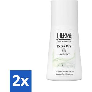 2 x Therme - Extra Dry Zen White Lotus Spray - Anti-transpirant - Beschermend - 75ml - Anti-transpirant - Deodorant - 48 Uur Bescherming - Zweten - Zweetgeur