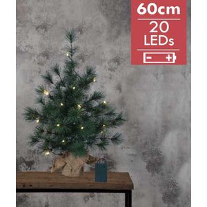 Mini Kerstboom Furu -60cm -lichtkleur: Warm Wit -Werkt op batterijen -Met timer functie -Kerstdecoratie