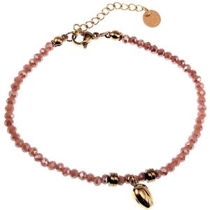 Armband Dames - Mauve Roze Gefacetteerde Kristalkralen - RVS 14K Geel Goud Plated - Verstelbaar