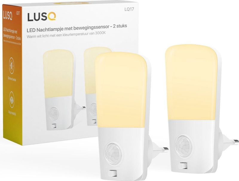 LUSQ® - LED Nachtlampje - Nachtlampjes met Bewegingssensor - 2 Stuks - Warm Wit Licht - Dimmerfunctie
