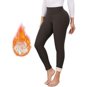 Thermische leggings voor dames, gevoerd, dikke thermische legging, wollige hoge taille, ondoorzichtig, sportlegging voor de winter, warme fleece legging , donkergrijs , maat S