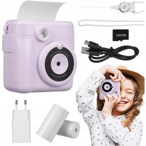 Digitale Instant Camera - Paarse Set - 14 Fotorollen - 32GB Kaart - Achterkant Afdrukken