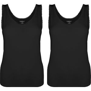 Dames Onderhemd met Kant - 2-Pack - Bamboe Viscose - Zwart - Maat S/M | Zijdezacht, Ademend en Perfecte Pasvorm