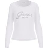Printed Long Sleeve T-shirt with Rhinestone Detail Wo - White