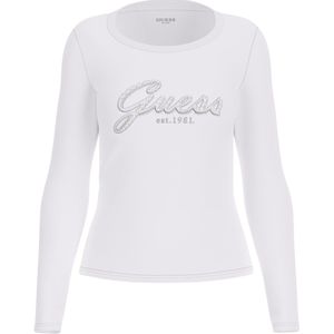 Printed Long Sleeve T-shirt with Rhinestone Detail Wo - White