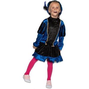 Pieten pak - jurkje met petticoat blauw (mt 140) - Welkom Sinterklaas - Pietenpak kinderen - intocht sinterklaas