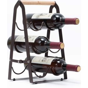 Wijnrek 6 flessen, opvouwbare wijnflessen houder rekken, metalen koperen wijnhouder opslag vrijstaand, klaar gemonteerd, gemakkelijk te plaatsen wkuk130915