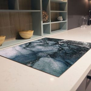 Inductiebeschermer deep blue marble | 78 x 52 cm | Keukendecoratie | Bescherm mat | Inductie afdekplaat