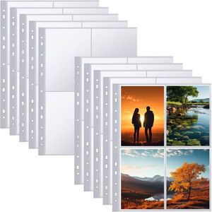 100 stuks fotohoezen DIN A4, 4 vakken transparante ansichtkaartenhoezen DIN A4, fotohoezen DIN A4 gedeeld, ansichtkaarten hoezen, transparante hoezen voor foto's, verzamelhoes A4, 4 vakken voor
