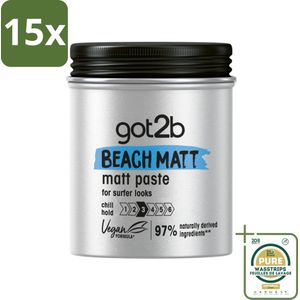 15 x Got2B - Styling Paste - Beach Matt - 100 ml - Grootverpakking - Beach Look - Matte Styling Paste - Surfer Look - Vegan Styling Paste - Natural Hair Styling