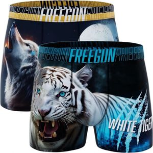 Freegun heren boxershorts microvezel - 2-pack - maat S - Duo Witte tijger/wolf