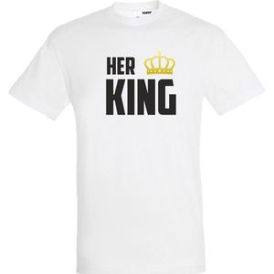 T-shirt HER KING | valentijn cadeautje voor hem haar | valentijn | valentijnsdag cadeau | Wit | maat 3XL