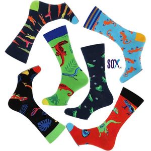 CRAZY SOX 6 PACK Sokken Multipack Felle Tekening Kikkers/Salamander/Kameleon/Krokodil 40/46 Unisex 80% Katoen en Naadloos