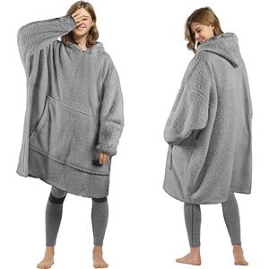 Oversized hoodie-deken, wollige warme oversized knuffeldeken met mouwen en capuchon, draagbare deken om aan te trekken als cadeau-idee voor dames en heren