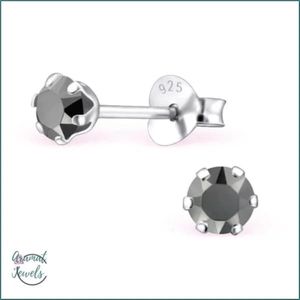Aramat jewels ® - Kinder oorbellen rond swarovski elements 925 zilver grijs 4mm
