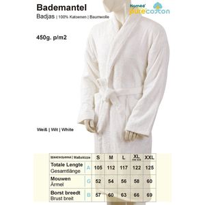Homéé Hotel Badjas Unisex badstof 100% katoen 400g. p/m2 - Wit - One size XL