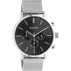 OOZOO Timepieces - zilverkleurige horloge met zilverkleurige metalen mesh armband - C10913 - Ø45