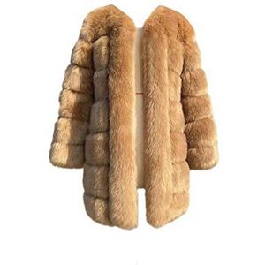 Elegante Lange Imitatiebont Damesjas - Warme Winterjas voor Casual Gelegenheden