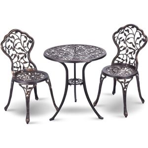 3-delige Antieke bistroset, zitgroep, balkonset, tuinset, zitgarnituur, tuinmeubelen, bistrotafel, tuintafel met 2 stoelen, gegoten aluminium