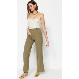 Trendyol Vrouwen Normaal Hoge taille Breed been Lichtkaki geplooide geweven broek met hoge taille, wijde pijpen/wijde pijpen TWOAW21PL0076