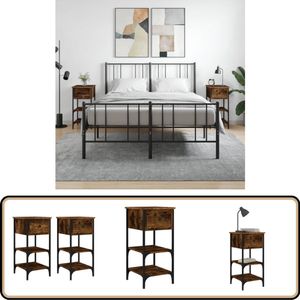 vidaXL Nachtkastjes - Gerookt Eiken - Set van 2 Nachtkastjes - Kastjes - Houten Nachtlamp - Bruine Meubels - Vintage Meubel