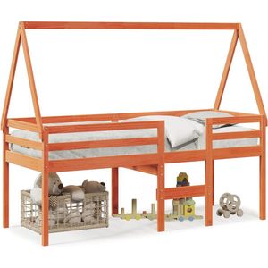 vidaXL - Hoogslaper - met - bedhuis - massief - grenenhout - wasbruin - 80x200 - cm