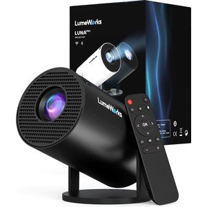 LumeWorks Luna Pro Mini Beamer Editie 2025 - Projector - 4K Support - Geschikt voor IOS en Android - Android 11 - Draagbaar - Thuisbioscoop - Zwart