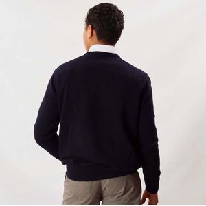 Osborne Knitwear Trui met V hals - Sweater heren in Lamswol - Pullover Heren - Navy - XL